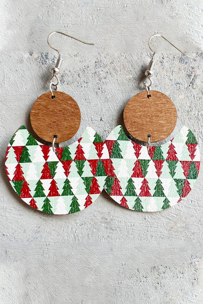 Multicolor Christmas Checker Graphic Wooden Earrings