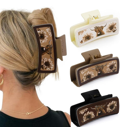 Highland Cow Western Print Hair Claw Clips For All Hair Types *Sold in Sets of 3*