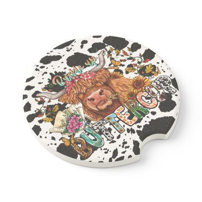 Buckle Up Buttercup Highland Cow Ceramic Car Coasters - 2 Pack