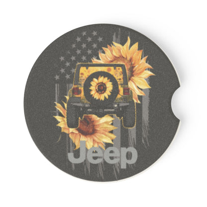 Sunflower American Jeep Theme Ceramic Car Coasters - 2 Pack