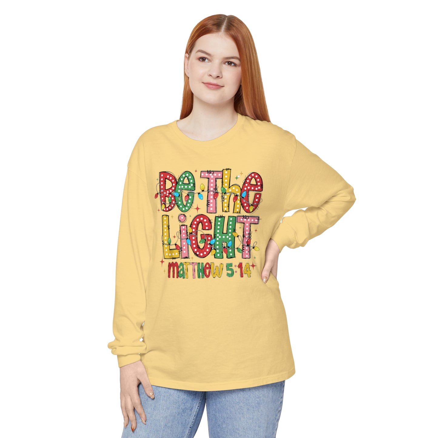 Matthew 5:14 "Be The Light" Christmas Themed Long Sleeve T-Shirt