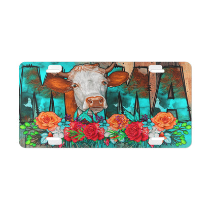 Mama Western Cow Floral Design License Plate