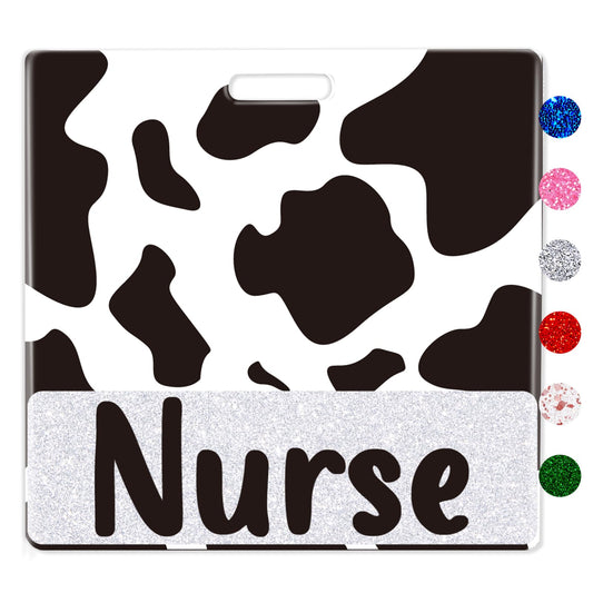 Various Style Glitter & Cow Print Options Nurse Badge Buddy Accessories Horizontal ID Name Identification Tags Hospital Work