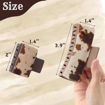 Western Cowhide Square Hair Claw Clips for Women *Sold in sets of 6*