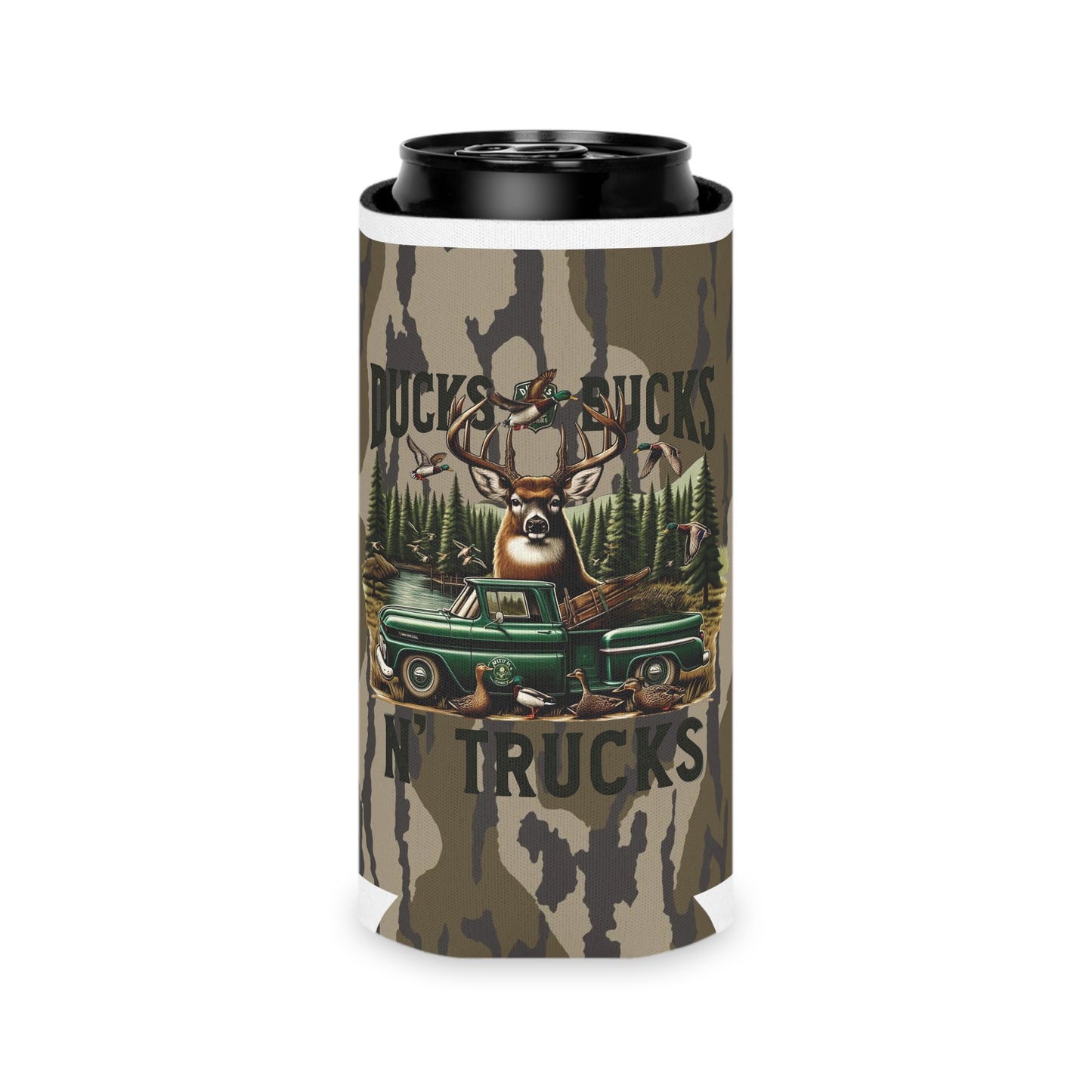 Ducks, Bucks & Trucks Bottomland Camo Can Koozie