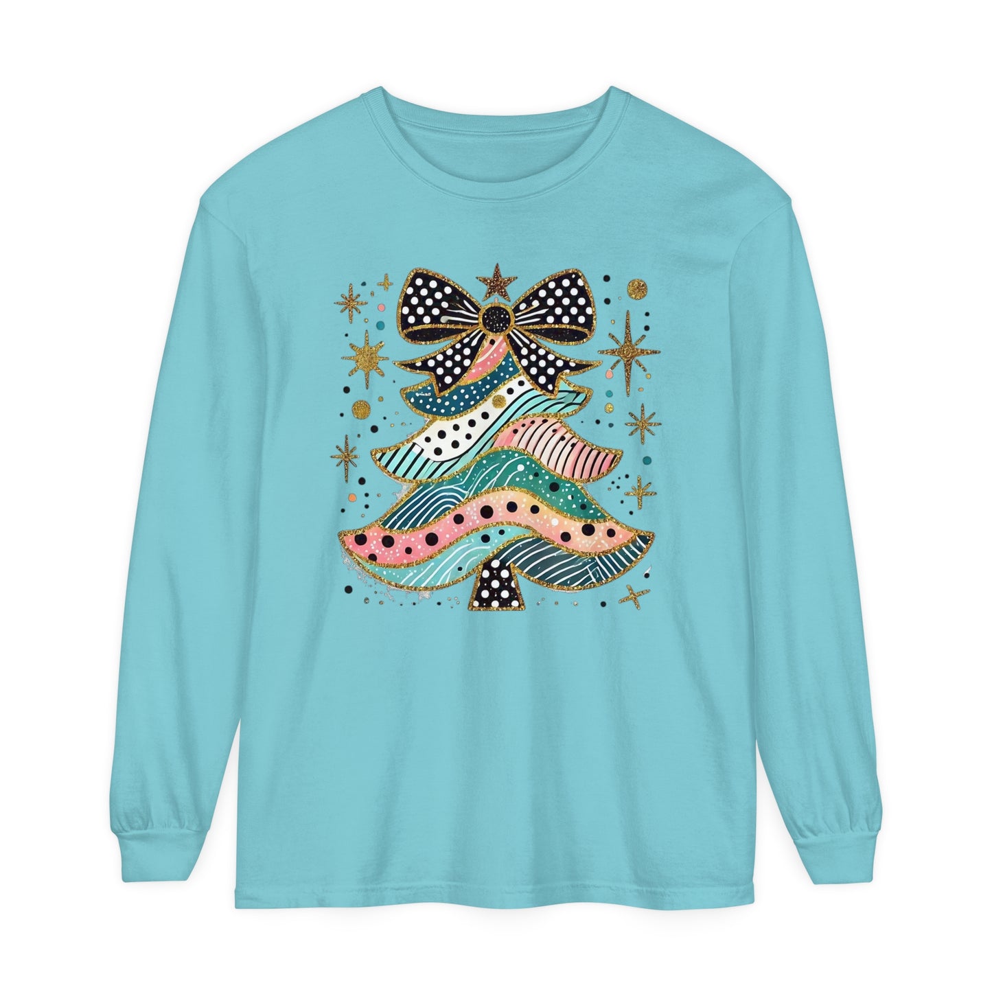 Pastel Polka Dot Glitter Christmas Tree Women's Long Sleeve T-Shirt