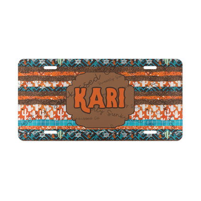 Western Cactus Aztec Patterned Custom Name or Monogram Design License Plate