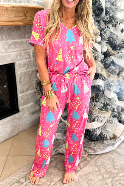 Women’s Christmas Tree Graphic Print Tee and Pants Pajama Set