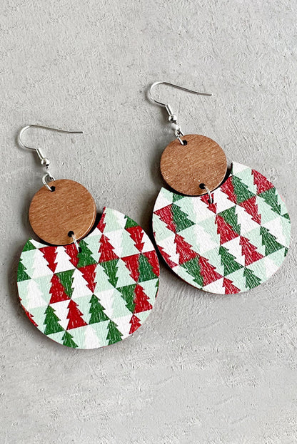 Multicolor Christmas Checker Graphic Wooden Earrings