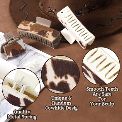 Western Cowhide Square Hair Claw Clips for Women *Sold in sets of 6*