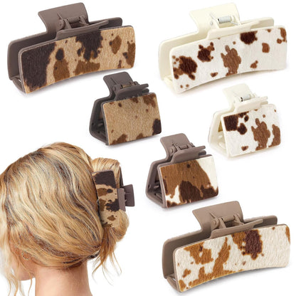 Western Cowhide Square Hair Claw Clips for Women *Sold in sets of 6*