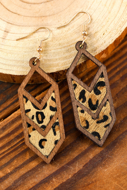 Chestnut Leopard Print Wooden Hollowed Earrings