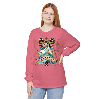 Pastel Polka Dot Glitter Christmas Tree Women's Long Sleeve T-Shirt