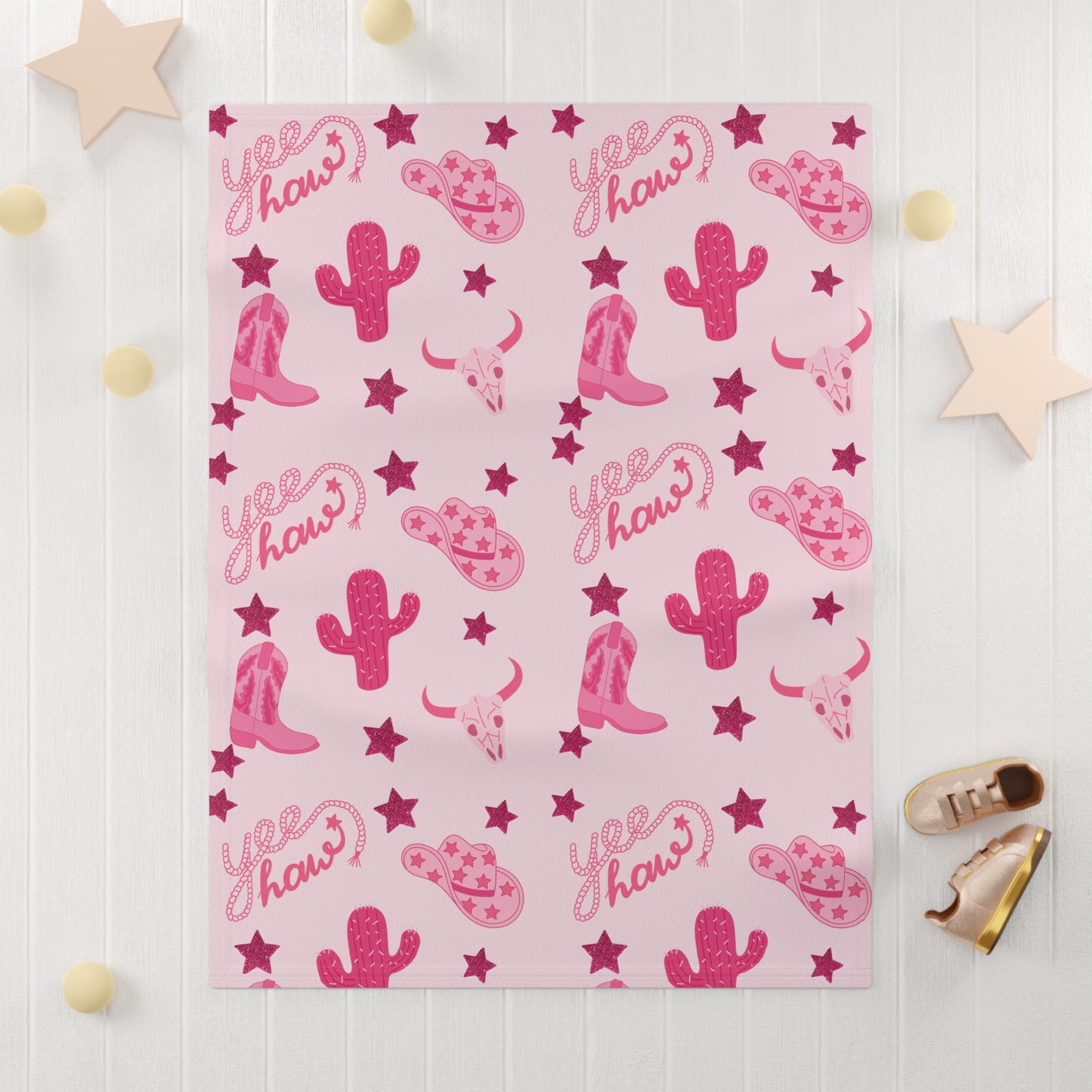 Pink Cowgirl Western Soft Fleece Baby Blanket