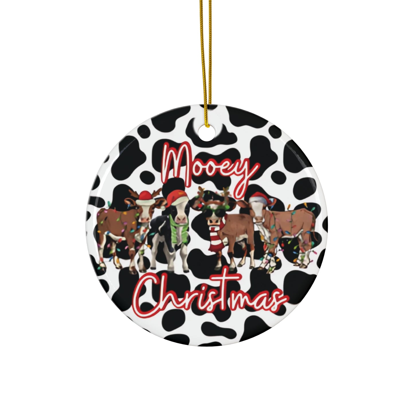 Mooey Christmas Cow Print Ceramic Christmas Ornament