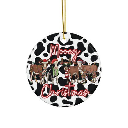 Mooey Christmas Cow Print Ceramic Christmas Ornament