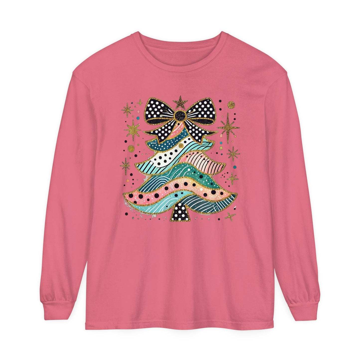 Pastel Polka Dot Glitter Christmas Tree Women's Long Sleeve T-Shirt