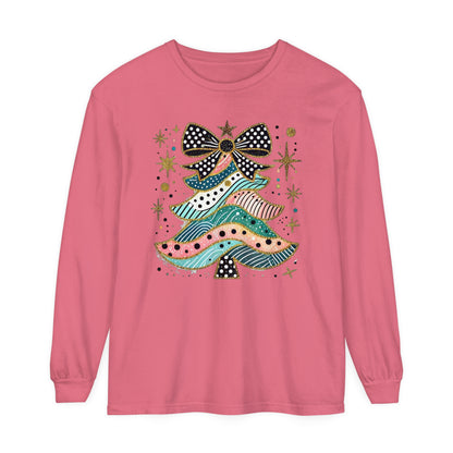 Pastel Polka Dot Glitter Christmas Tree Women's Long Sleeve T-Shirt