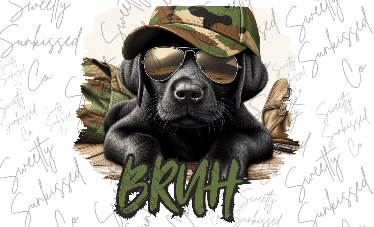 Southern Lab in Sunglasses & Camouflage Hat“Bruh” Youth Digital Download PNG