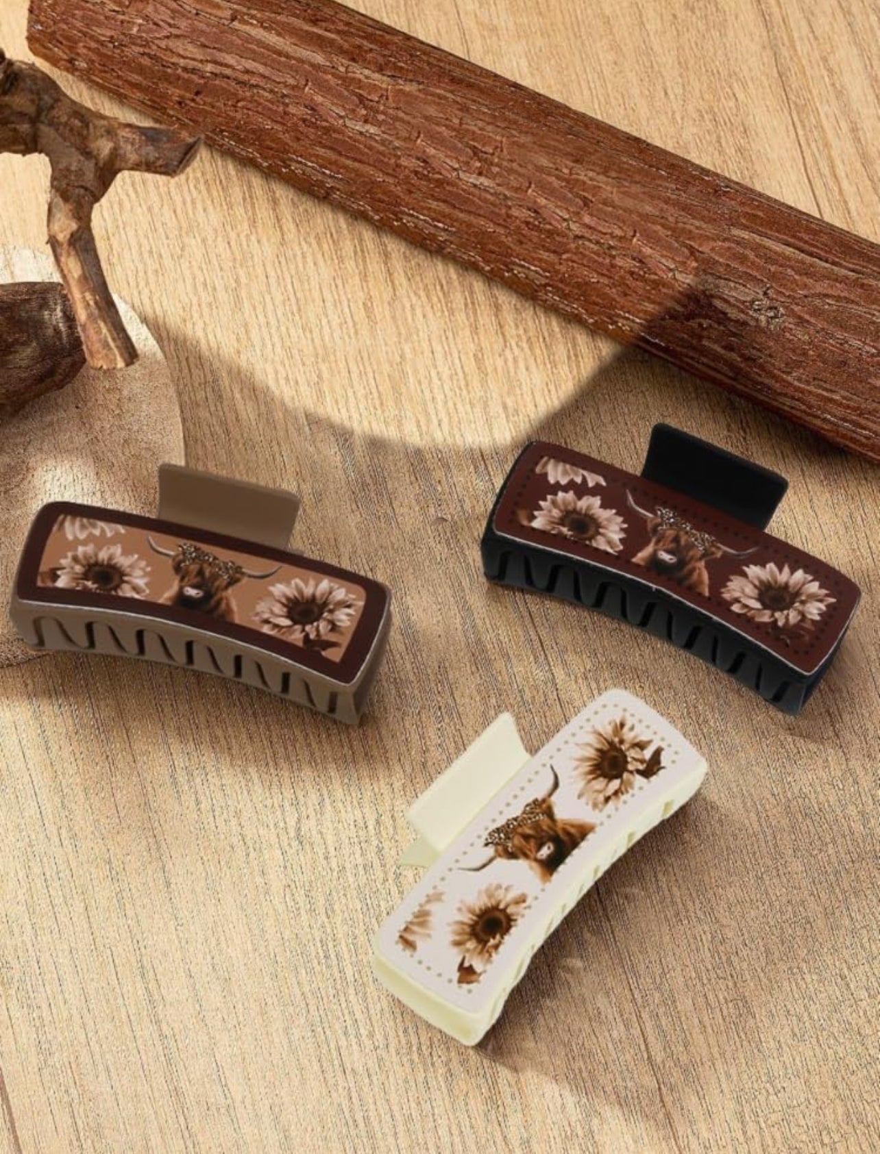 Highland Cow Western Print Hair Claw Clips For All Hair Types *Sold in Sets of 3*