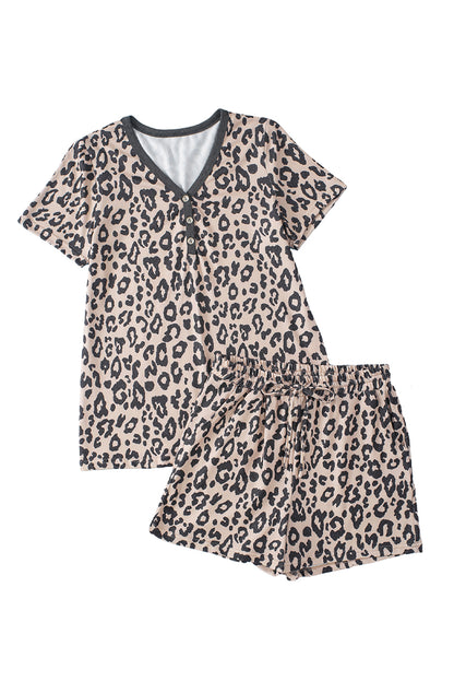 Multicolor Leopard Short Sleeve Tee and Drawstring Shorts Lounge Set