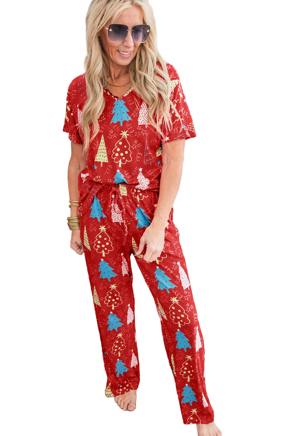 Women’s Christmas Tree Graphic Print Tee and Pants Pajama Set