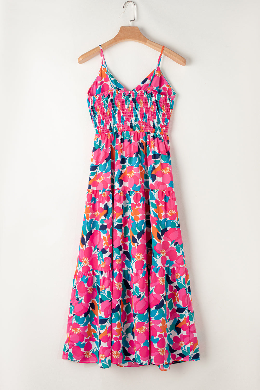 Rose Floral Twist V Neck Tiered Cami Maxi Dress