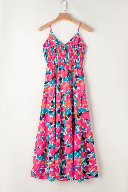 Rose Floral Twist V Neck Tiered Cami Maxi Dress