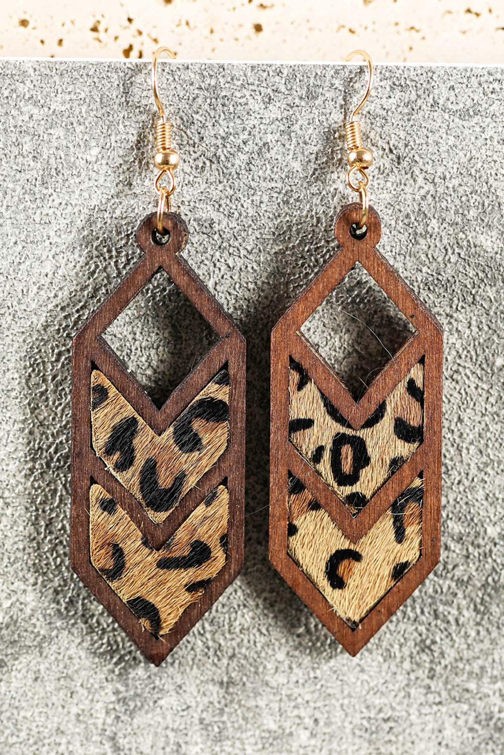 Chestnut Leopard Print Wooden Hollowed Earrings