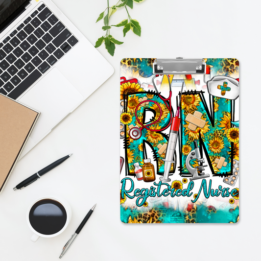 Registered Nurse (RN) Western Turquoise & Sunflower Clipboard