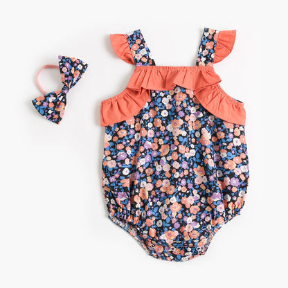 Baby Girls Summer Floral Sleeveless Strap Onesies