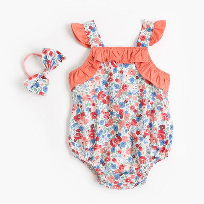 Baby Girls Summer Floral Sleeveless Strap Onesies