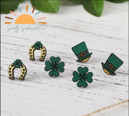 St. Patrick’s Day Stud Wood Earrings (Multiple Styles)