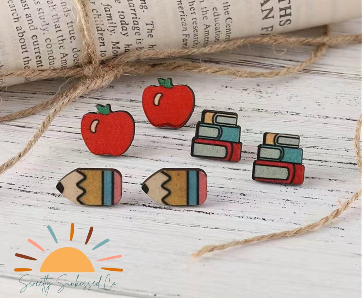 Teacher, School Themed Wood Stud Earrings (Multiple Styles)