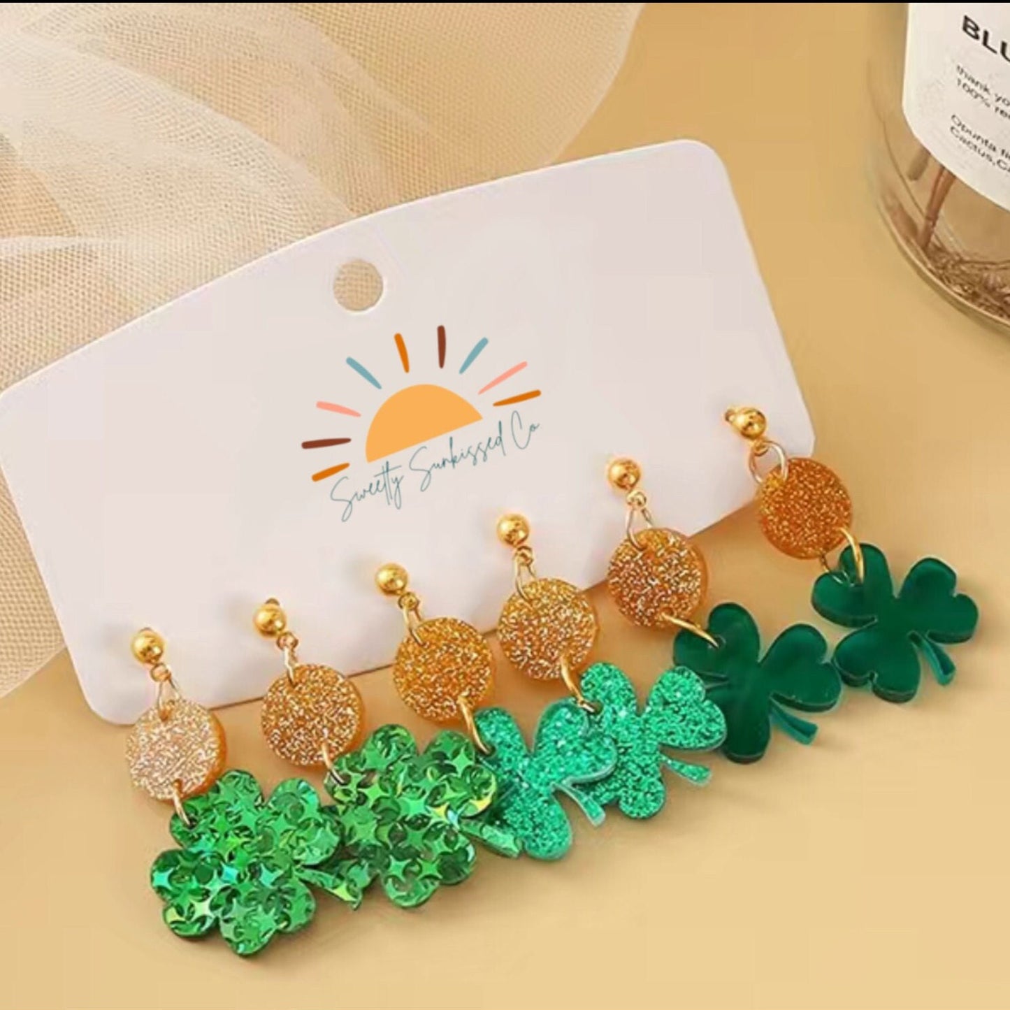 St. Patrick’s Day Acrylic Clover Dangle Earrings (Multiple Styles)