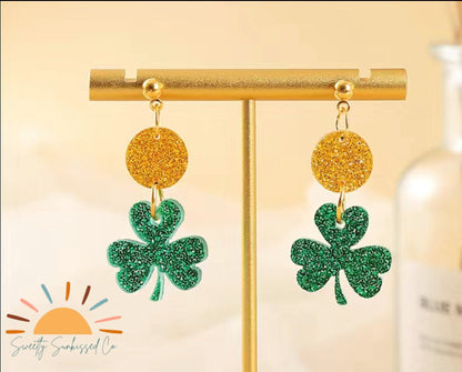 St. Patrick’s Day Acrylic Clover Dangle Earrings (Multiple Styles)