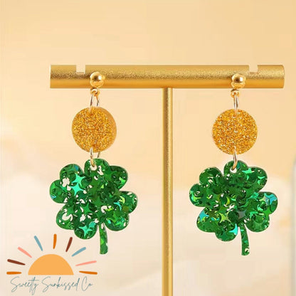 St. Patrick’s Day Acrylic Clover Dangle Earrings (Multiple Styles)